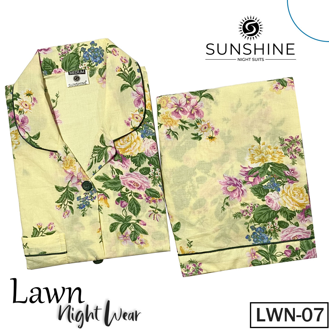 Yellow Flowers Printed Lawn Nightdress LWN-07