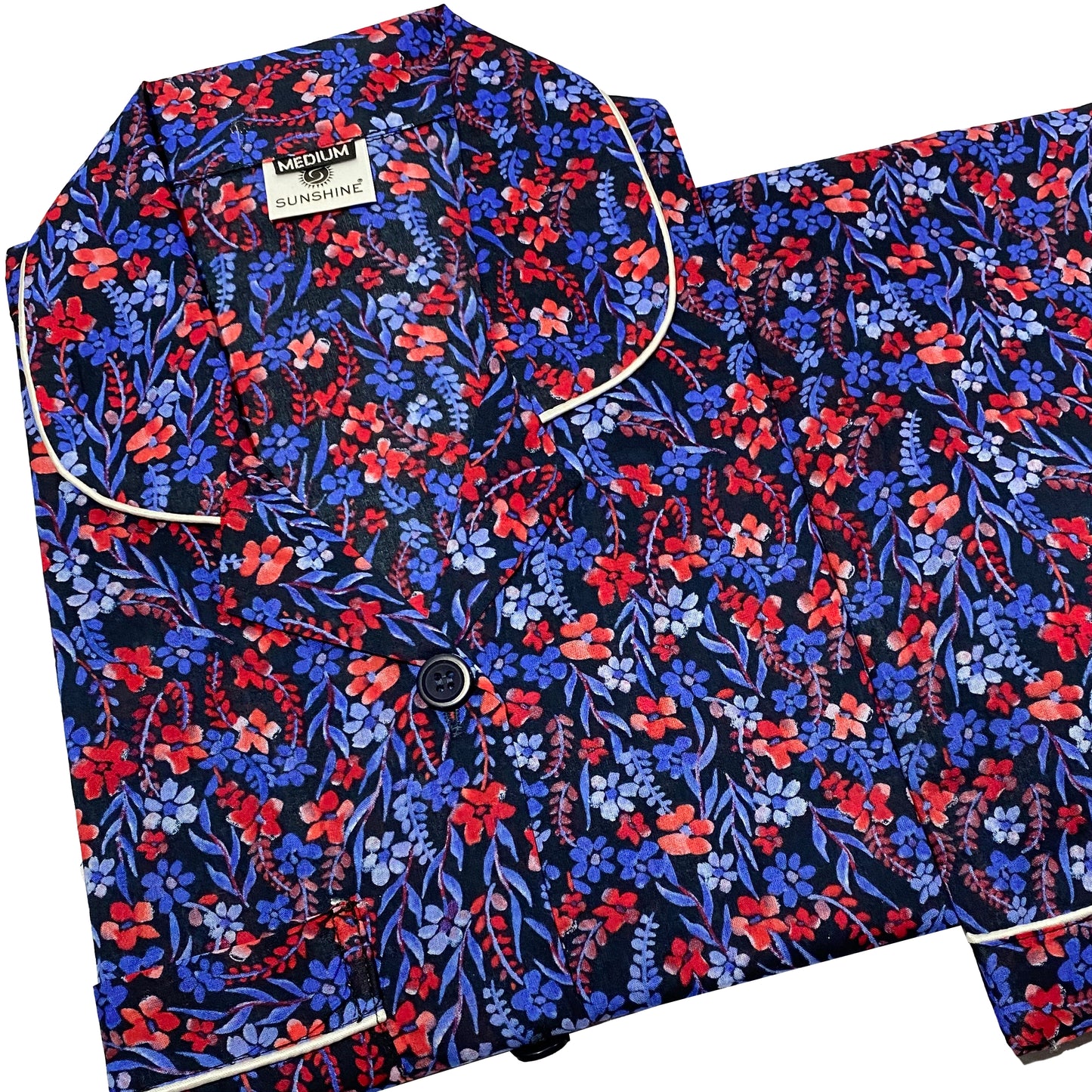 Blue Red Floral Printed Lawn Nightdress LWN-013