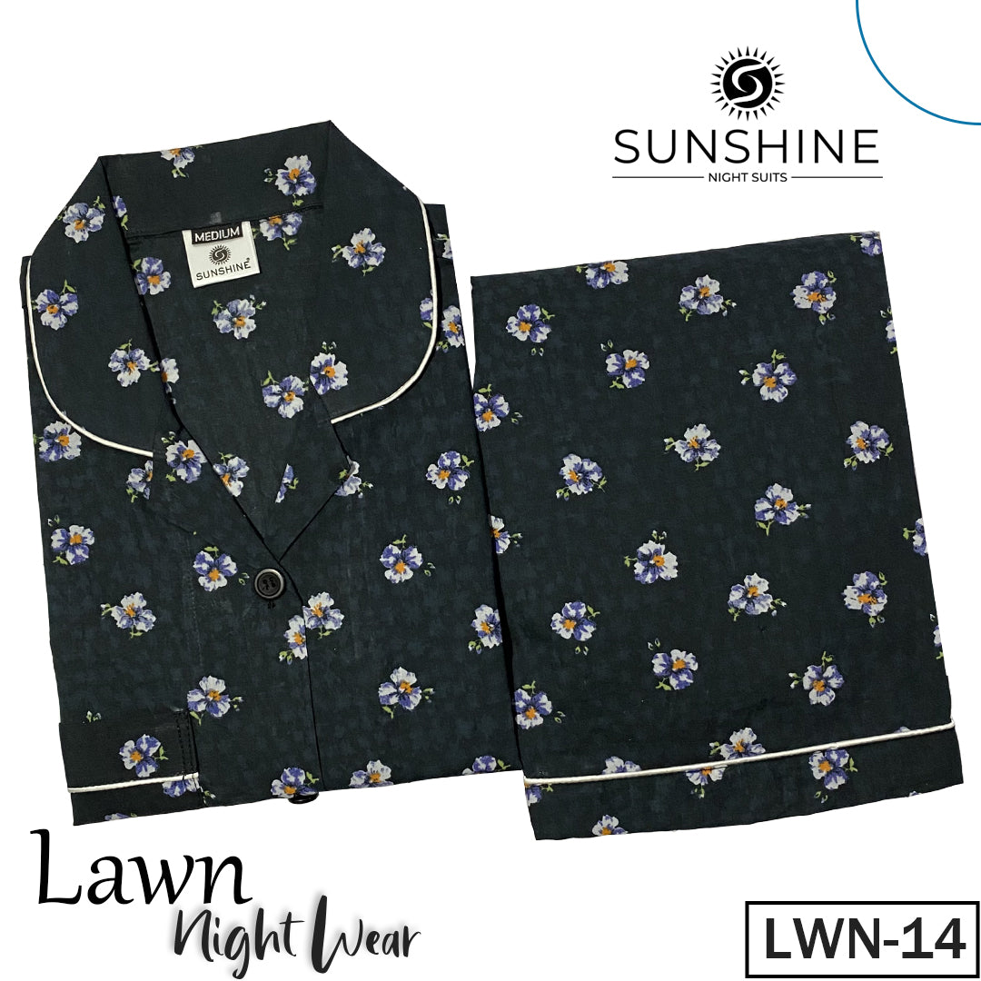 Black Floral Printed Lawn Nightdress LWN-014