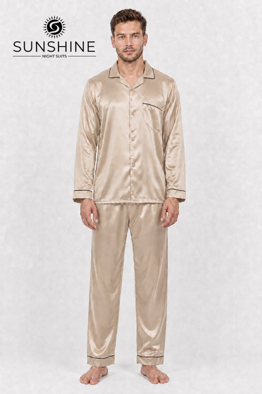 Light Golden Silk Night Suit for Men