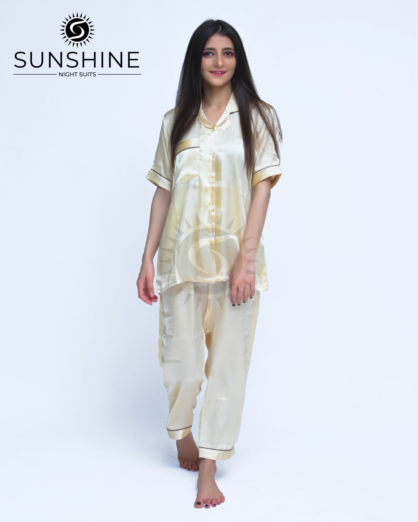 Light Golden Plain Shamoz Silk Nightdress WSSN-11