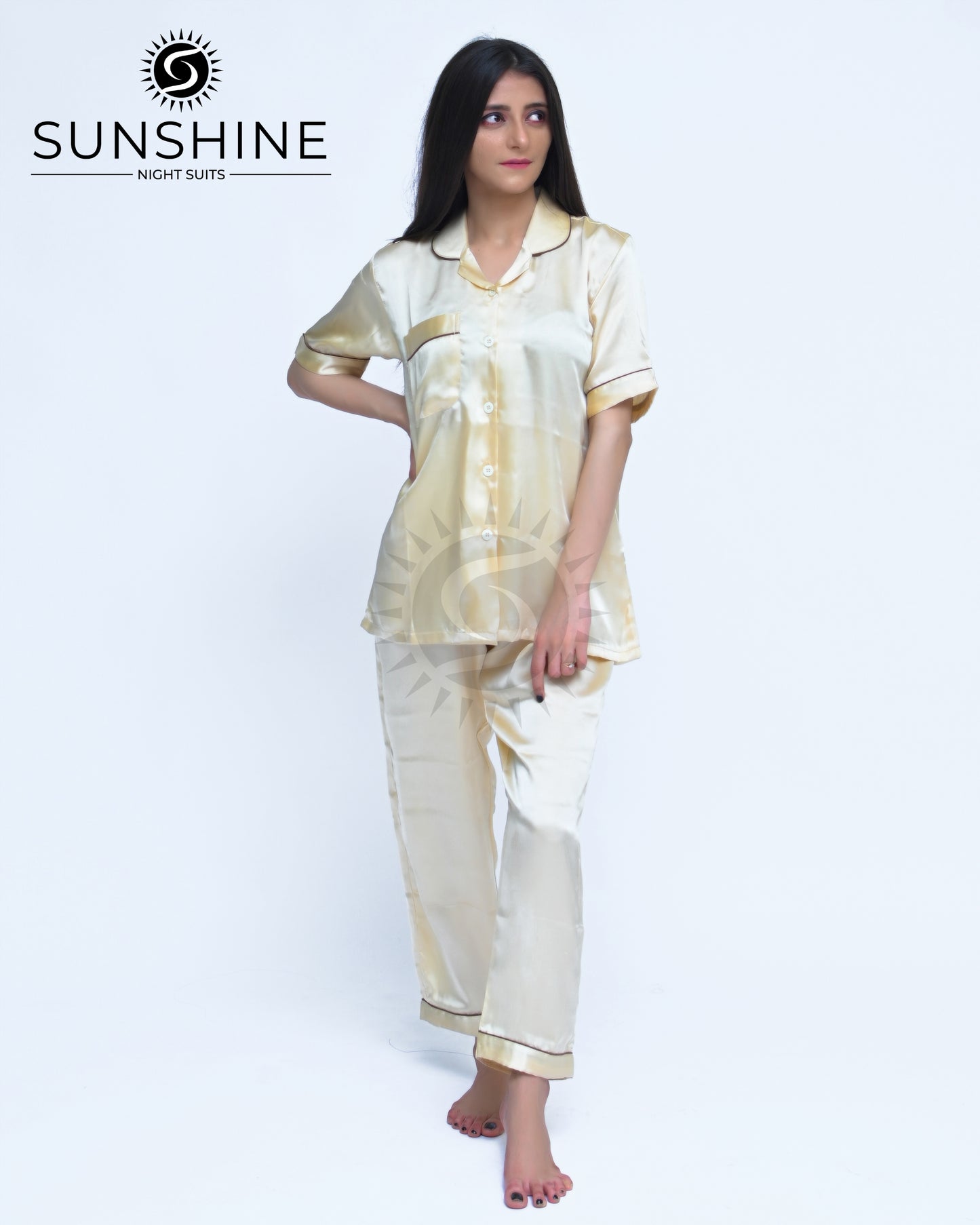 Light Golden Plain Shamoz Silk Nightdress WSSN-11