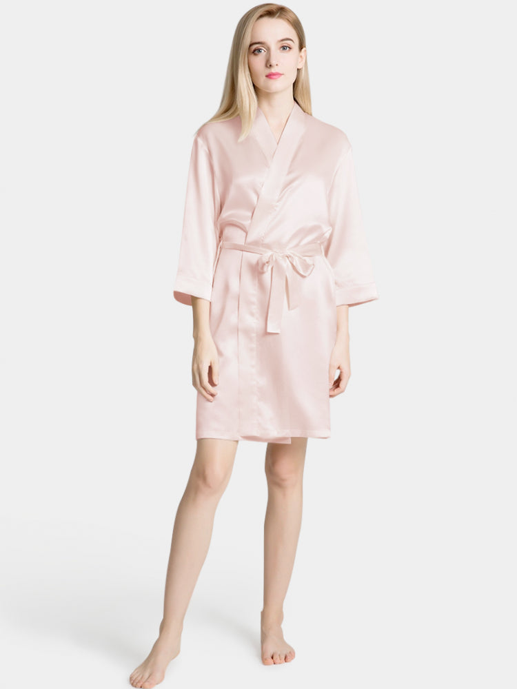 Light Pink Silky Short Kimono Robe WSR-03