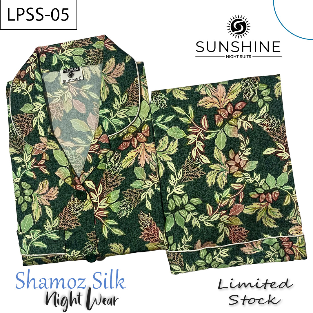 Green Leaves Shamoz Printed Silk Nightdress LPSS-05