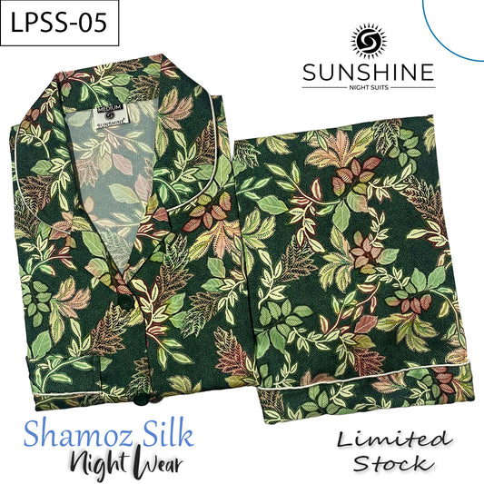 Green Leaves Shamoz Printed Silk Nightdress LPSS-05