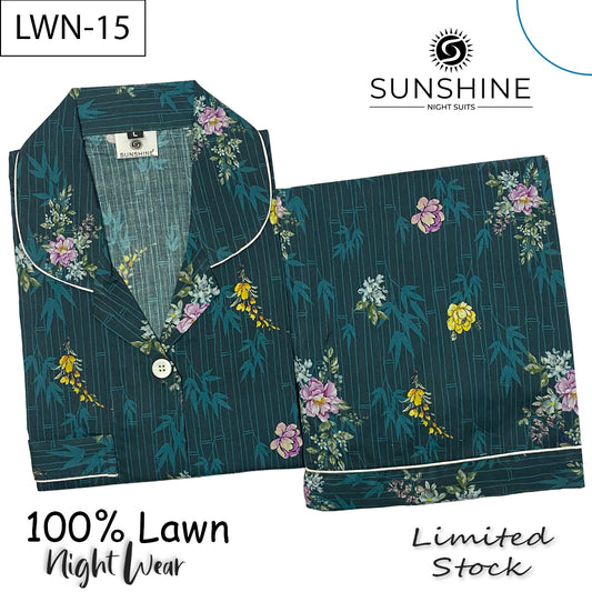 Teal Floral 100% Printed Lawn Nightdress LWN-15