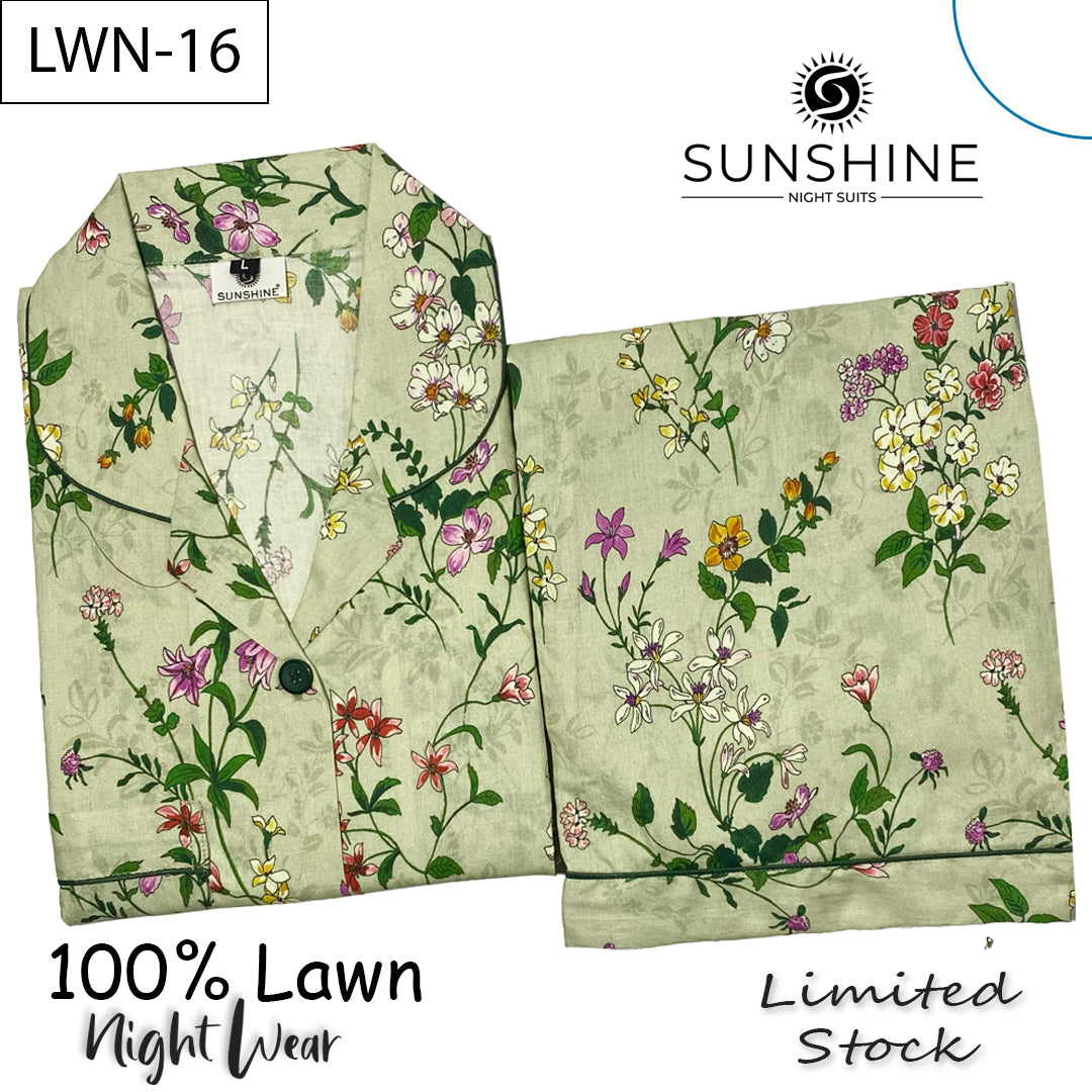 Light Green Floral 100% Printed Lawn Nightdress LWN-16