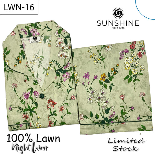 Light Green Floral 100% Printed Lawn Nightdress LWN-16
