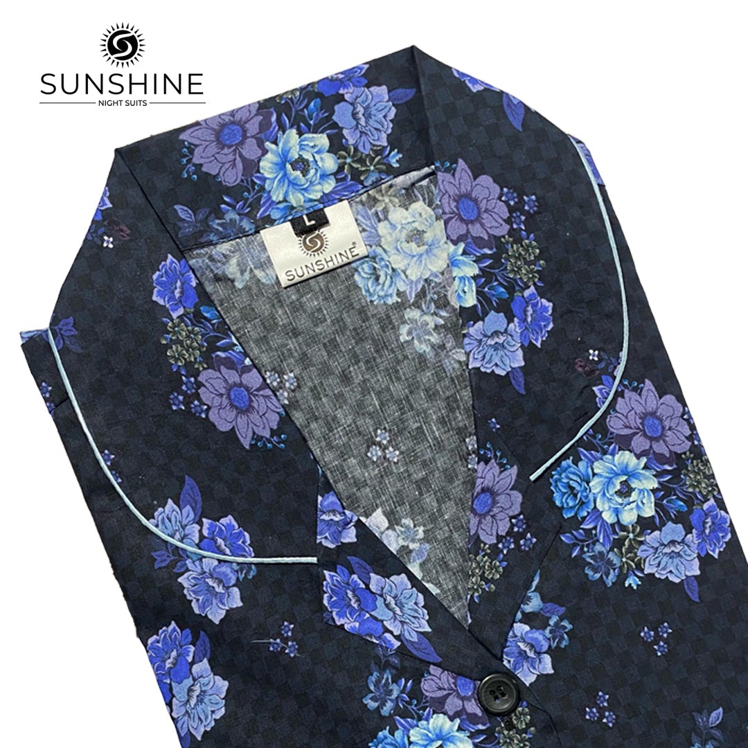 Blue Black Floral 100% Printed Lawn Nightdress LWN-17