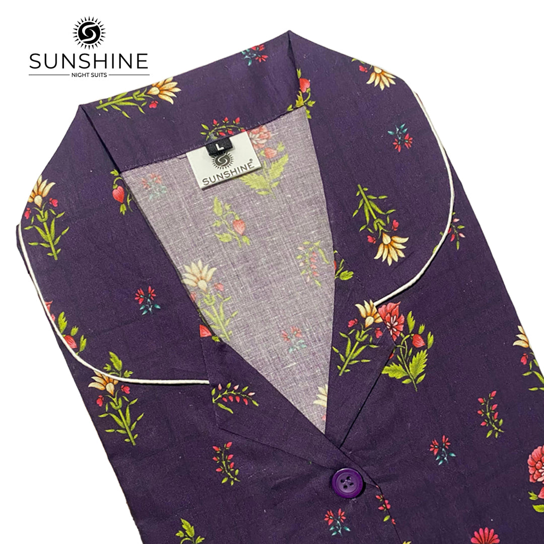 Purple Floral 100% Printed Lawn Nightdress LWN-18