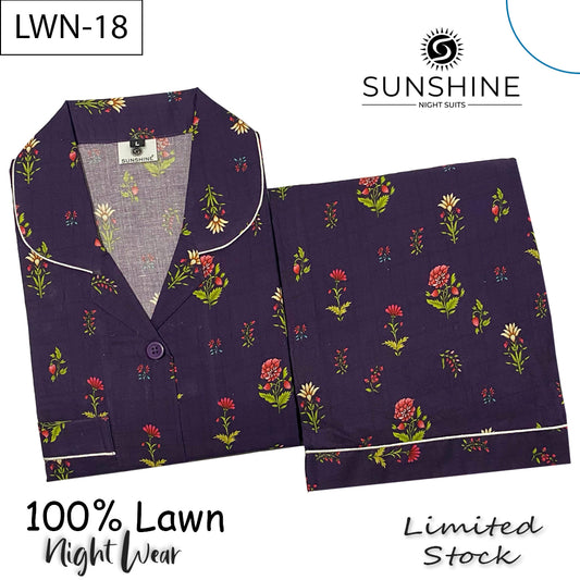 Purple Floral 100% Printed Lawn Nightdress LWN-18