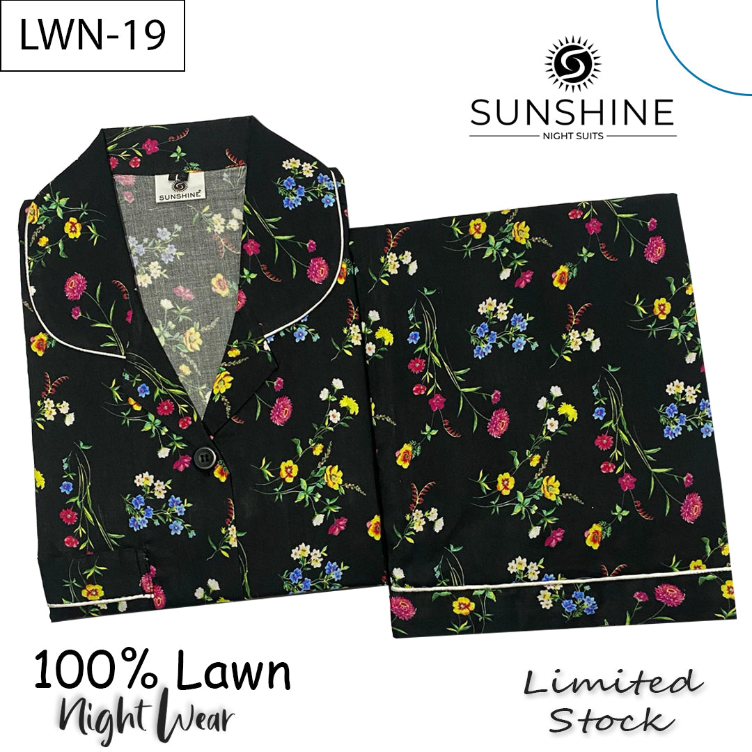 Black Floral 100% Printed Lawn Nightdress LWN-19