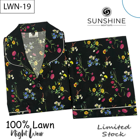 Black Floral 100% Printed Lawn Nightdress LWN-19