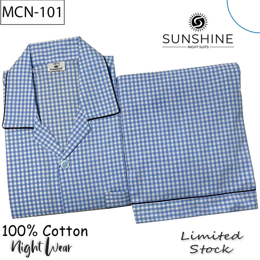 Light Blue Check 100% Cotton Night Suit – MCN-101