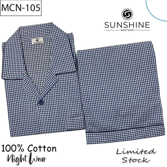 Blue White Gingham Check 100% Cotton Night Suit – MCN-105