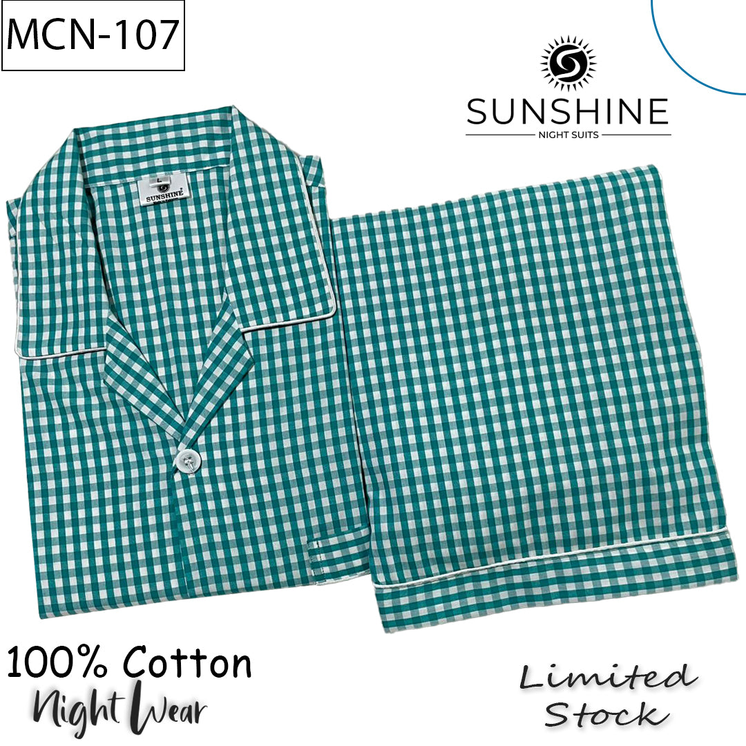 Sea Green Check 100% Cotton Night Suit – MCN-107