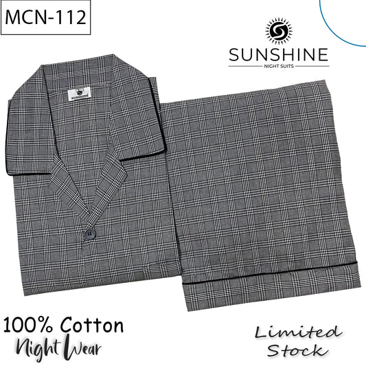 Charcoal Grey Plaid Check 100% Cotton Night Suit – MCN-112