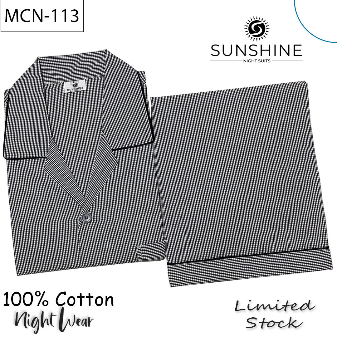Black Pin Check 100% Cotton Night Suit – MCN-113
