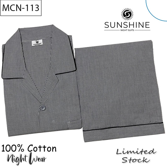 Black Pin Check 100% Cotton Night Suit – MCN-113