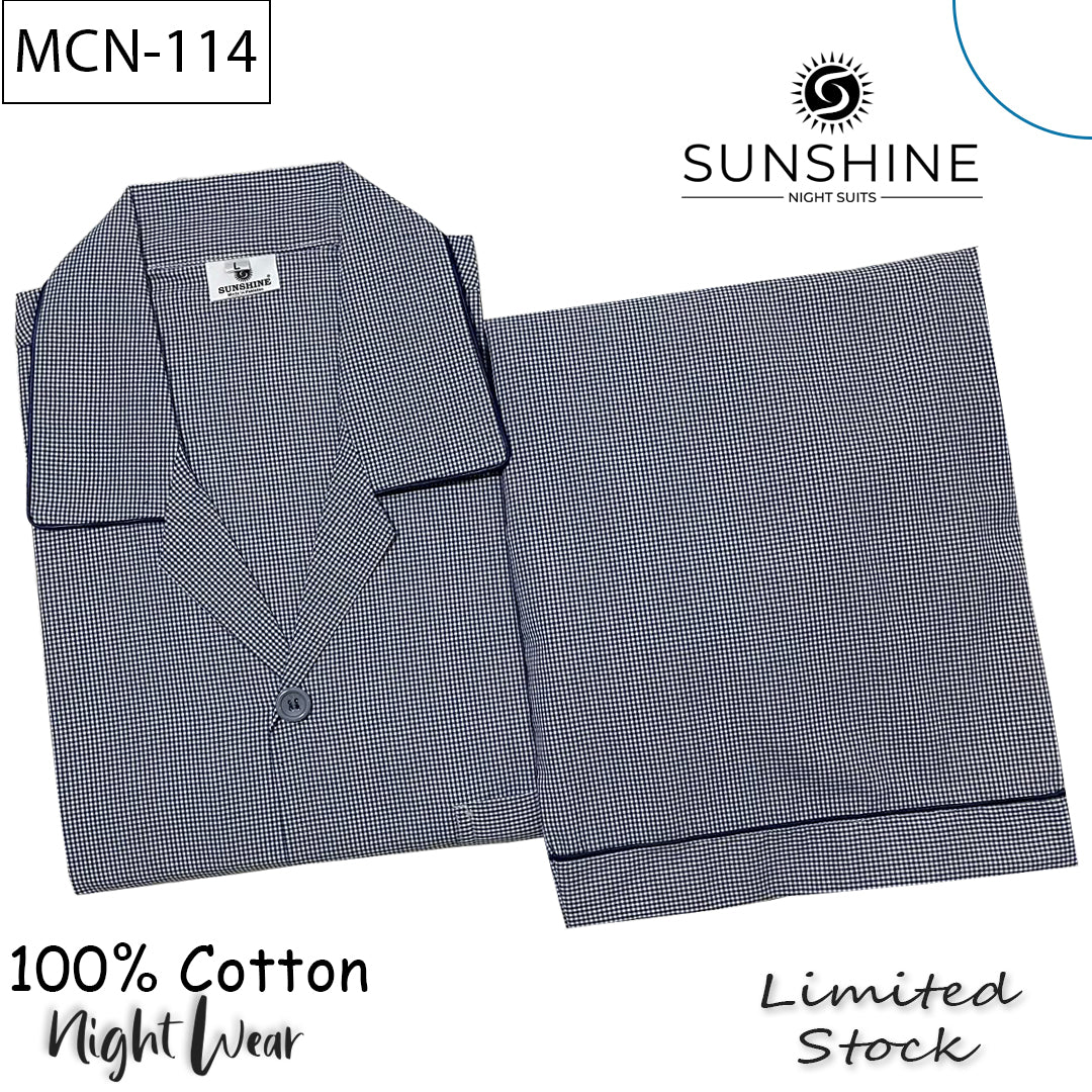 Navy Blue Pin Check 100% Cotton Night Suit – MCN-114