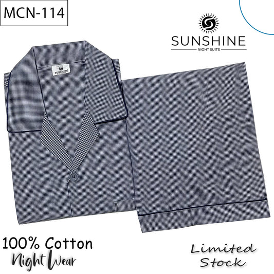 Navy Blue Pin Check 100% Cotton Night Suit – MCN-114