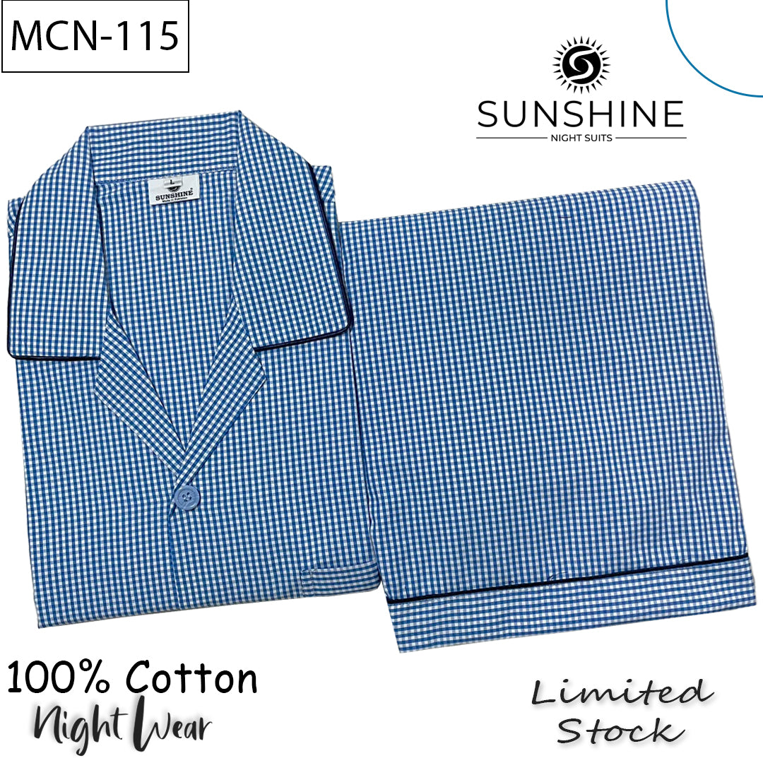 Azure Blue Check 100% Cotton Night Suit – MCN-115