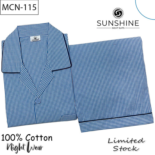 Azure Blue Check 100% Cotton Night Suit – MCN-115