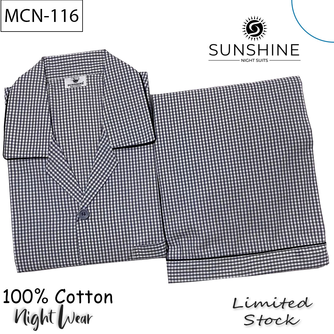 Silver Grey Check 100% Cotton Night Suit – MCN-116