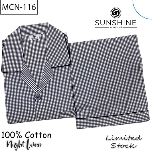 Silver Grey Check 100% Cotton Night Suit – MCN-116