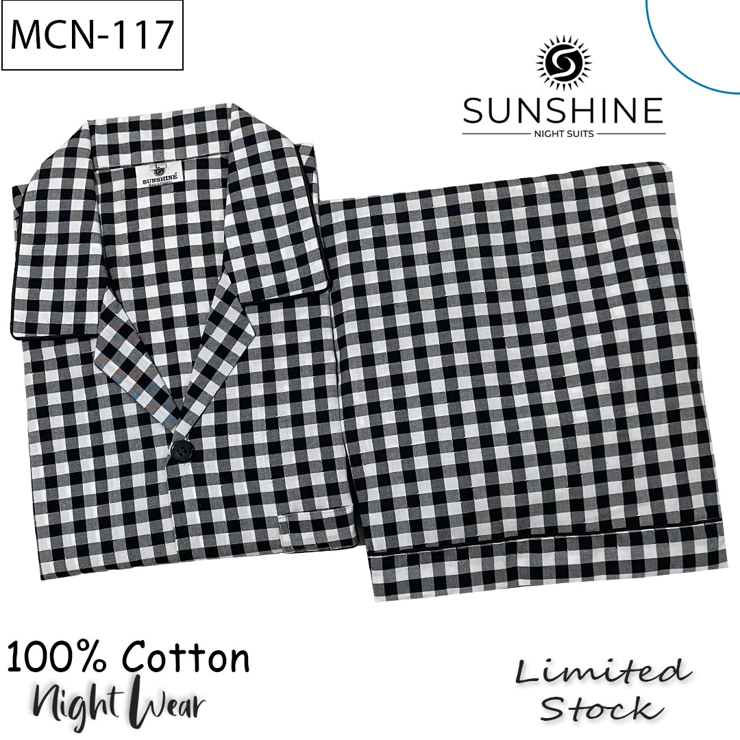 Black White Gingham Check 100% Cotton Night Suit – MCN-117