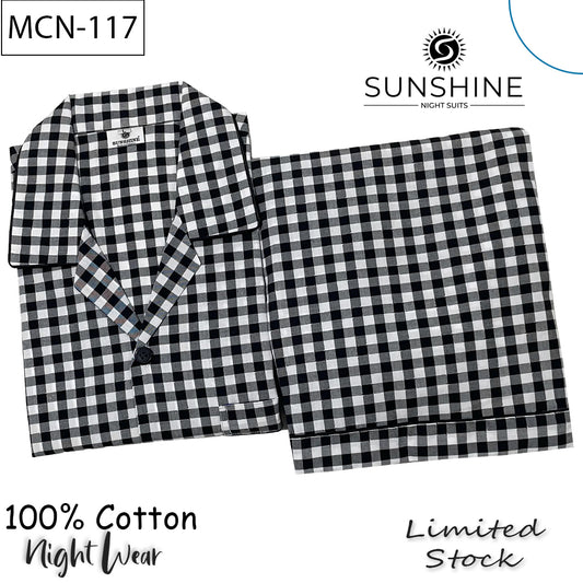 Black White Gingham Check 100% Cotton Night Suit – MCN-117