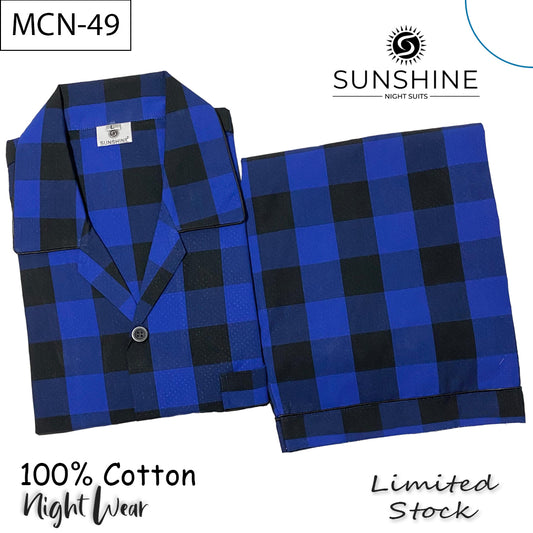 Black Blue Check 100% Cotton Night Suit – MCN-49