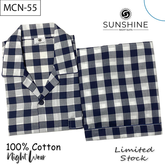 Blue White Gingham Check 100% Cotton Night Suit – MCN-55