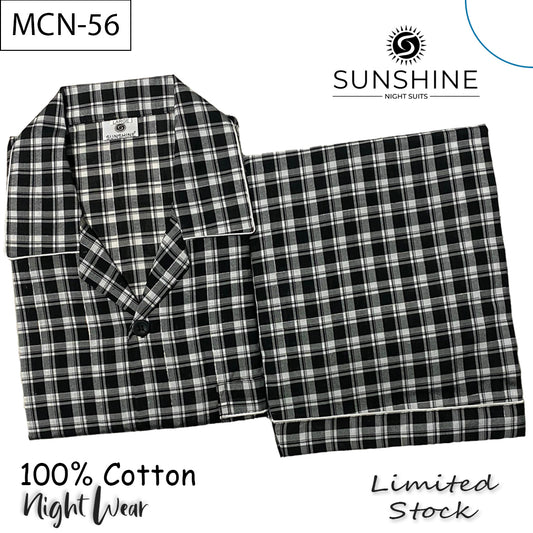 Black White Check 100% Cotton Night Suit – MCN-56