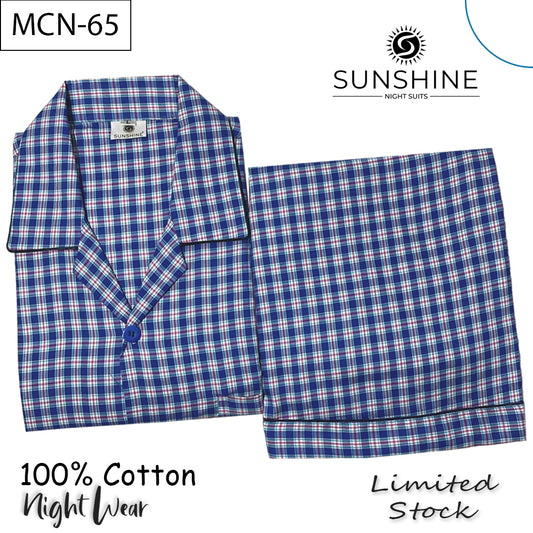 French Blue Check 100% Cotton Night Suit – MCN-65