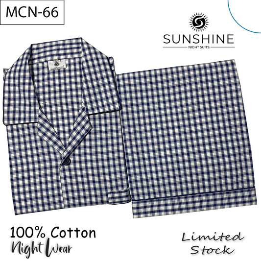 Navy Blue White Check 100% Cotton Night Suit – MCN-66