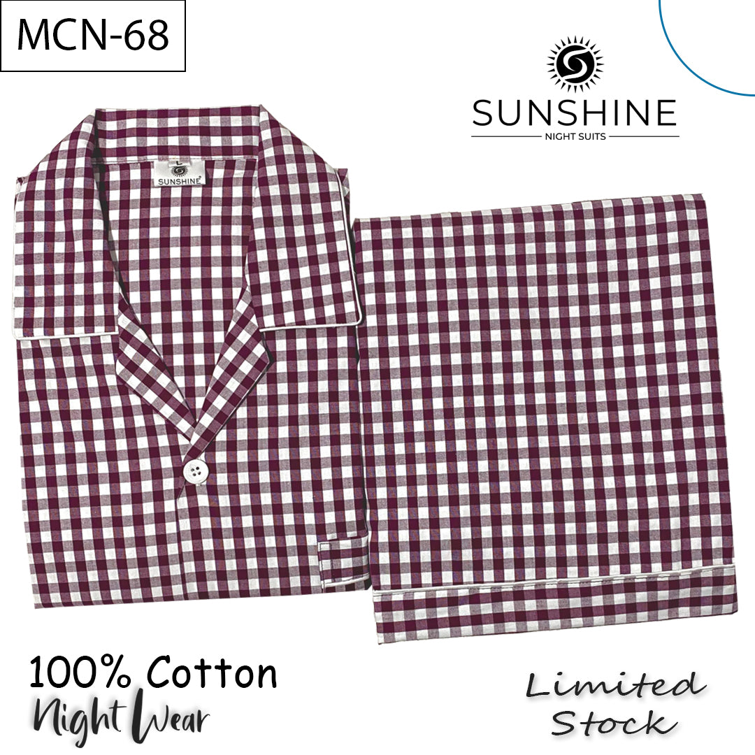 Burgundy Gingham White Check 100% Cotton Night Suit – MCN-68
