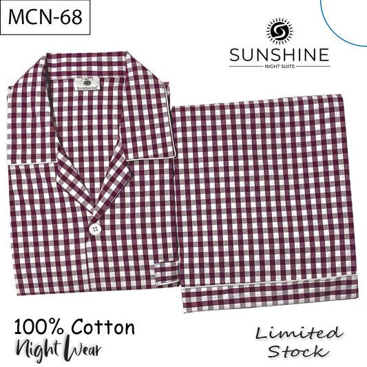 Burgundy Gingham White Check 100% Cotton Night Suit – MCN-68