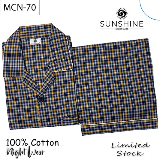 Blue Yellow Plaid Check 100% Cotton Night Suit – MCN-70