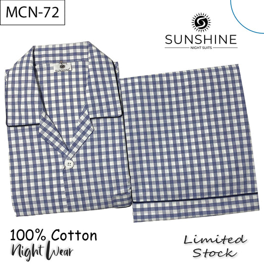 White Blue Check 100% Cotton Night Suit – MCN-72