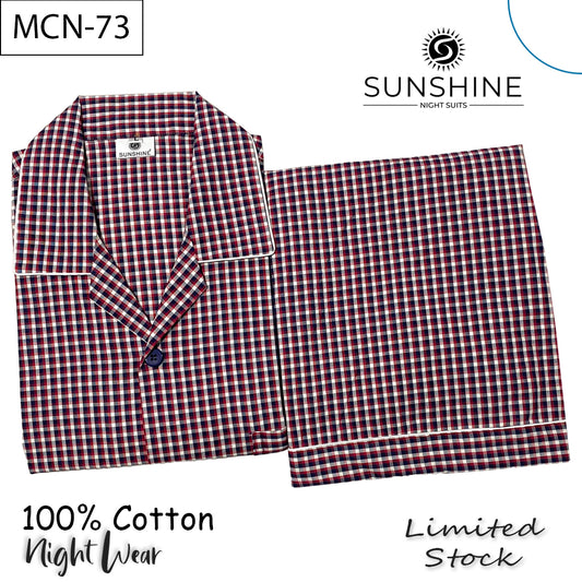 Red Blue Check 100% Cotton Night Suit – MCN-73