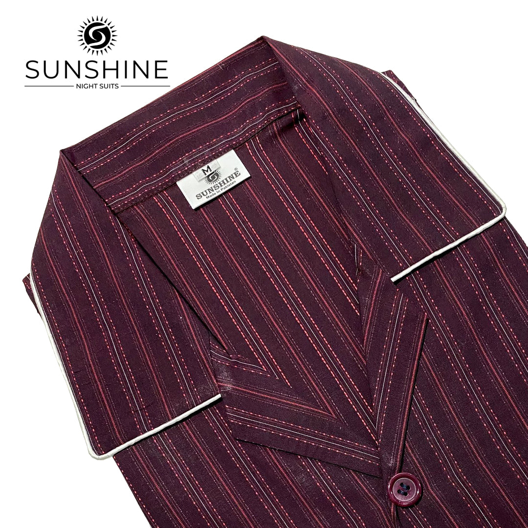 Deep Maroon Striped 100% Cotton Night Suit – MCN-75