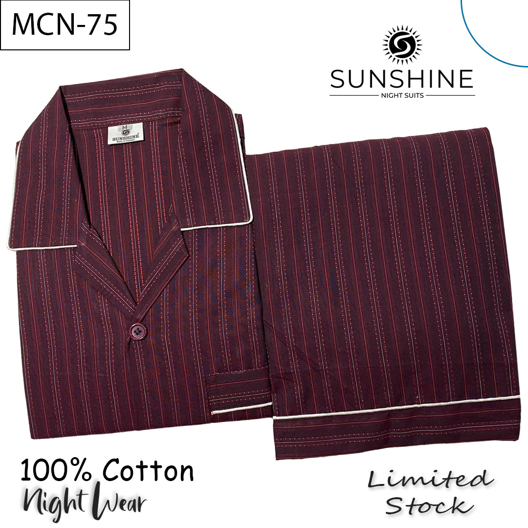 Deep Maroon Striped 100% Cotton Night Suit – MCN-75