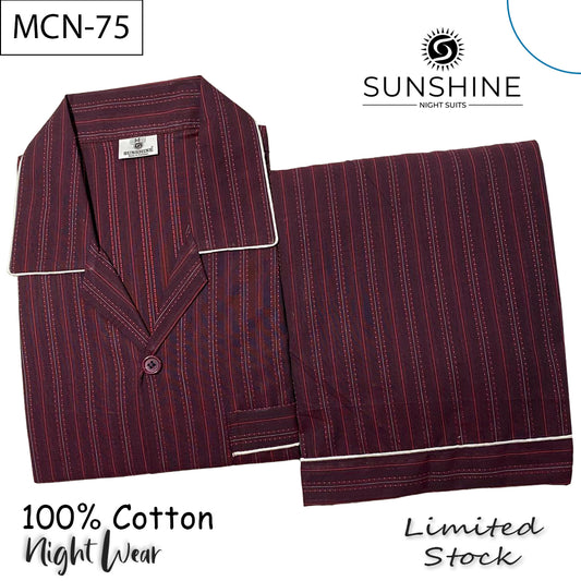Deep Maroon Striped 100% Cotton Night Suit – MCN-75