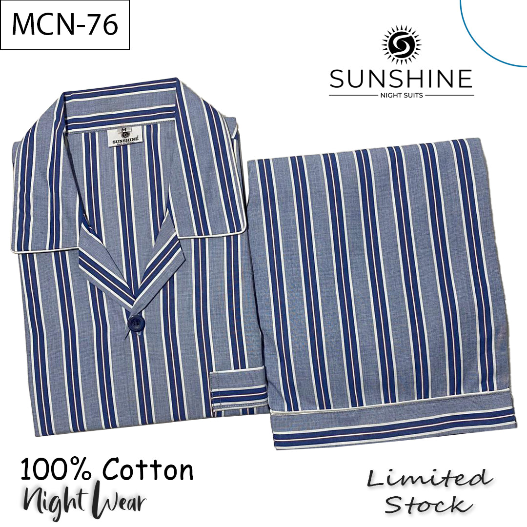 Blue Striped 100% Cotton Night Suit – MCN-76