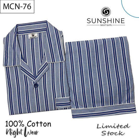 Blue Striped 100% Cotton Night Suit – MCN-76