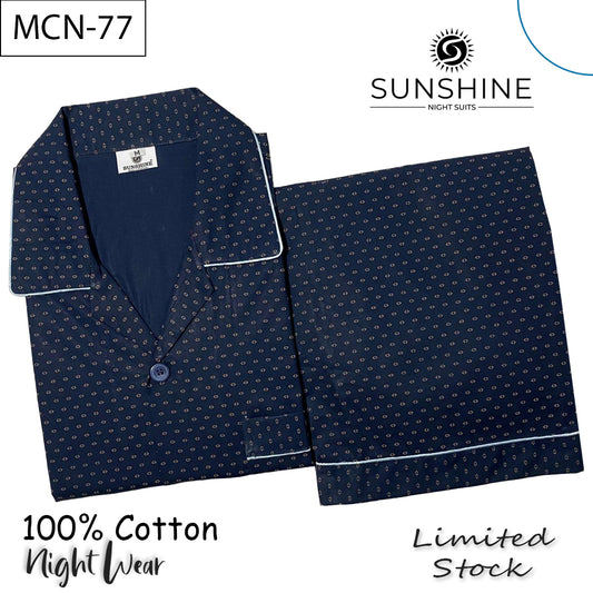 Navy Blue Printed 100% Cotton Night Suit – MCN-77