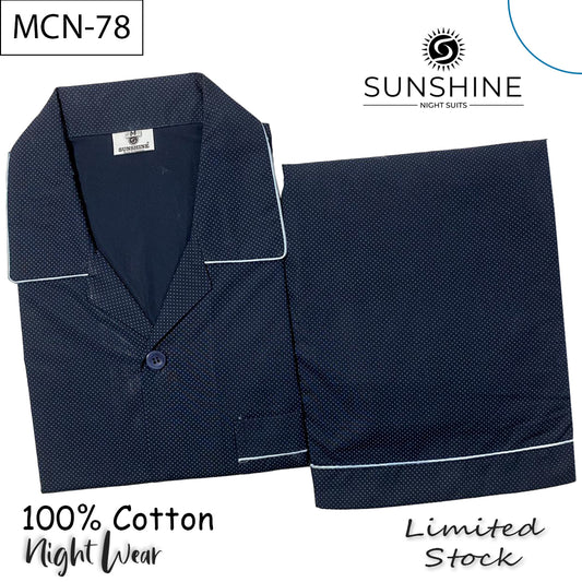 Navy Blue Micro Dot Printed 100% Cotton Night Suit – MCN-78