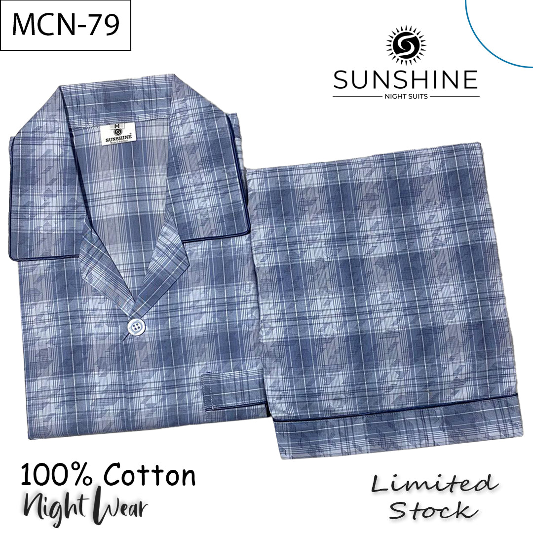 Grey Blue Check Printed 100% Cotton Night Suit – MCN-79