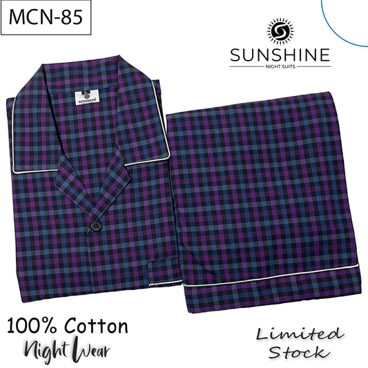Royal Purple Check 100% Cotton Night Suit – MCN-85